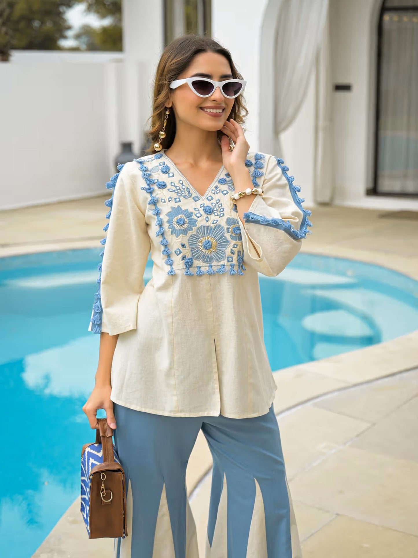 Azure Blue Embroidered Co-ord Set