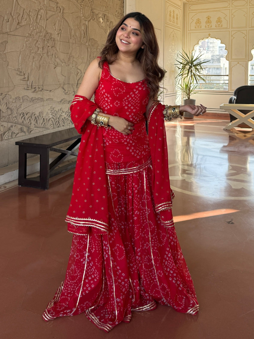 Rajvanshi Neel Bandhani Georgette Sharara Set