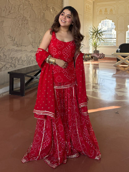 Rajvanshi Neel Bandhani Georgette Sharara Set