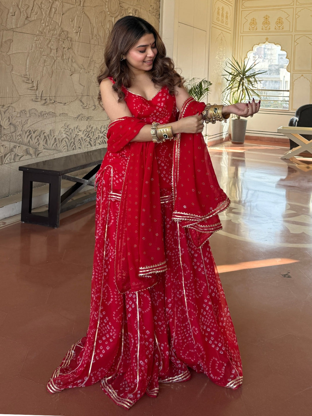 Rajvanshi Neel Bandhani Georgette Sharara Set