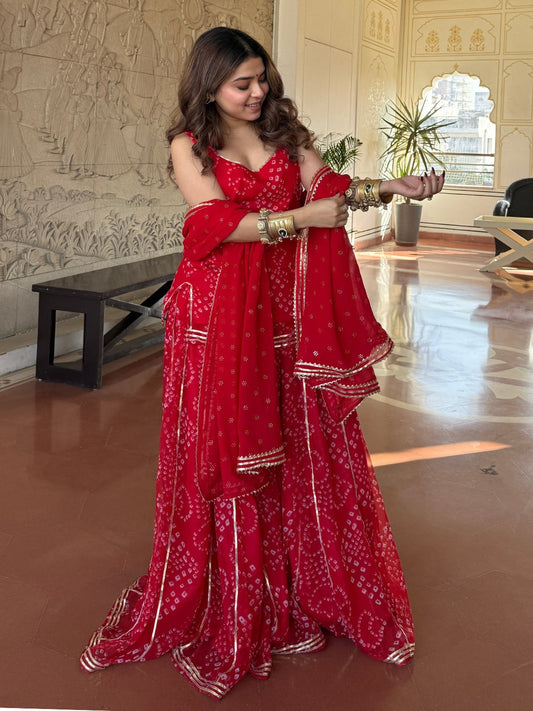 Rajvanshi Neel Bandhani Georgette Sharara Set