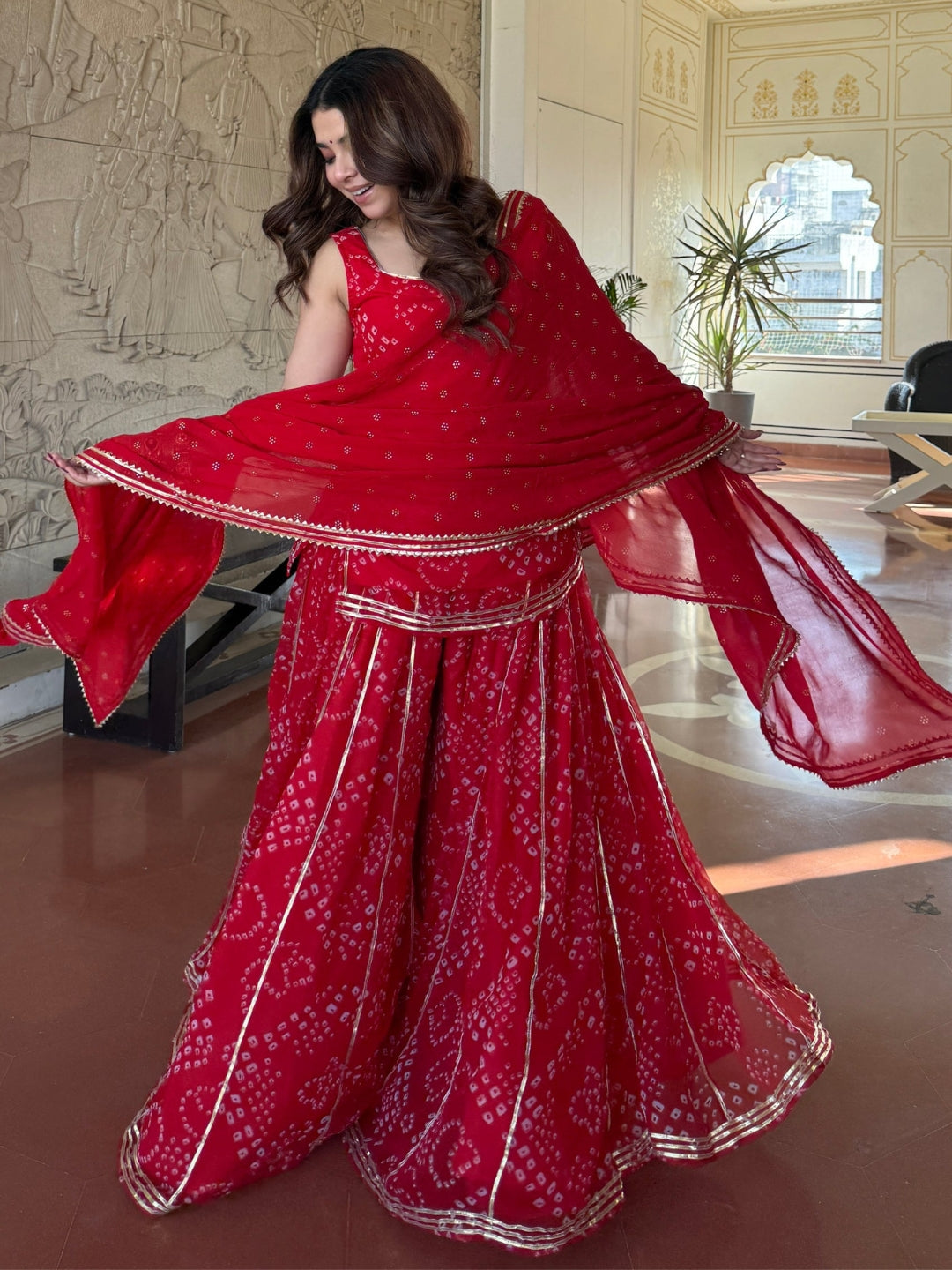 Rajvanshi Neel Bandhani Georgette Sharara Set