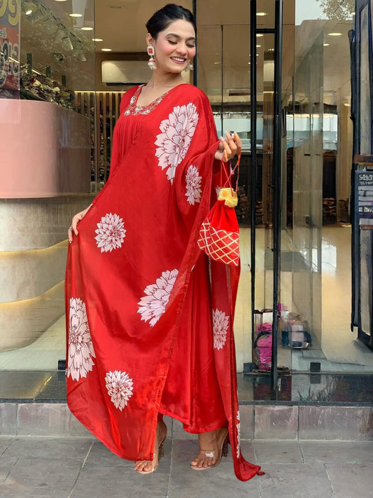 Very Lovely Soft Chinon Embroidery Suit Set