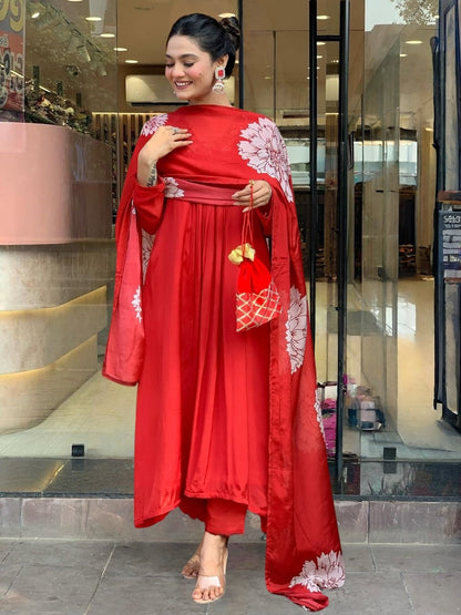 Very Lovely Soft Chinon Embroidery Suit Set