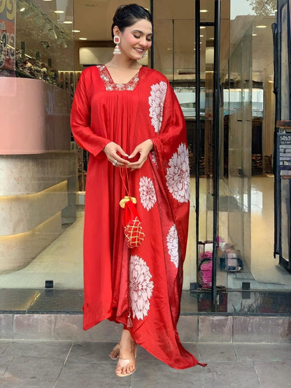 Very Lovely Soft Chinon Embroidery Suit Set