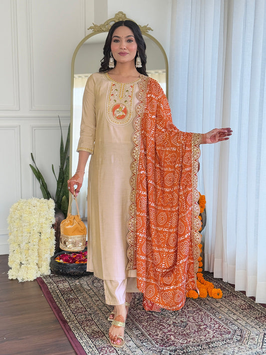 Charming Pure VIscose Embroidery Suit Set