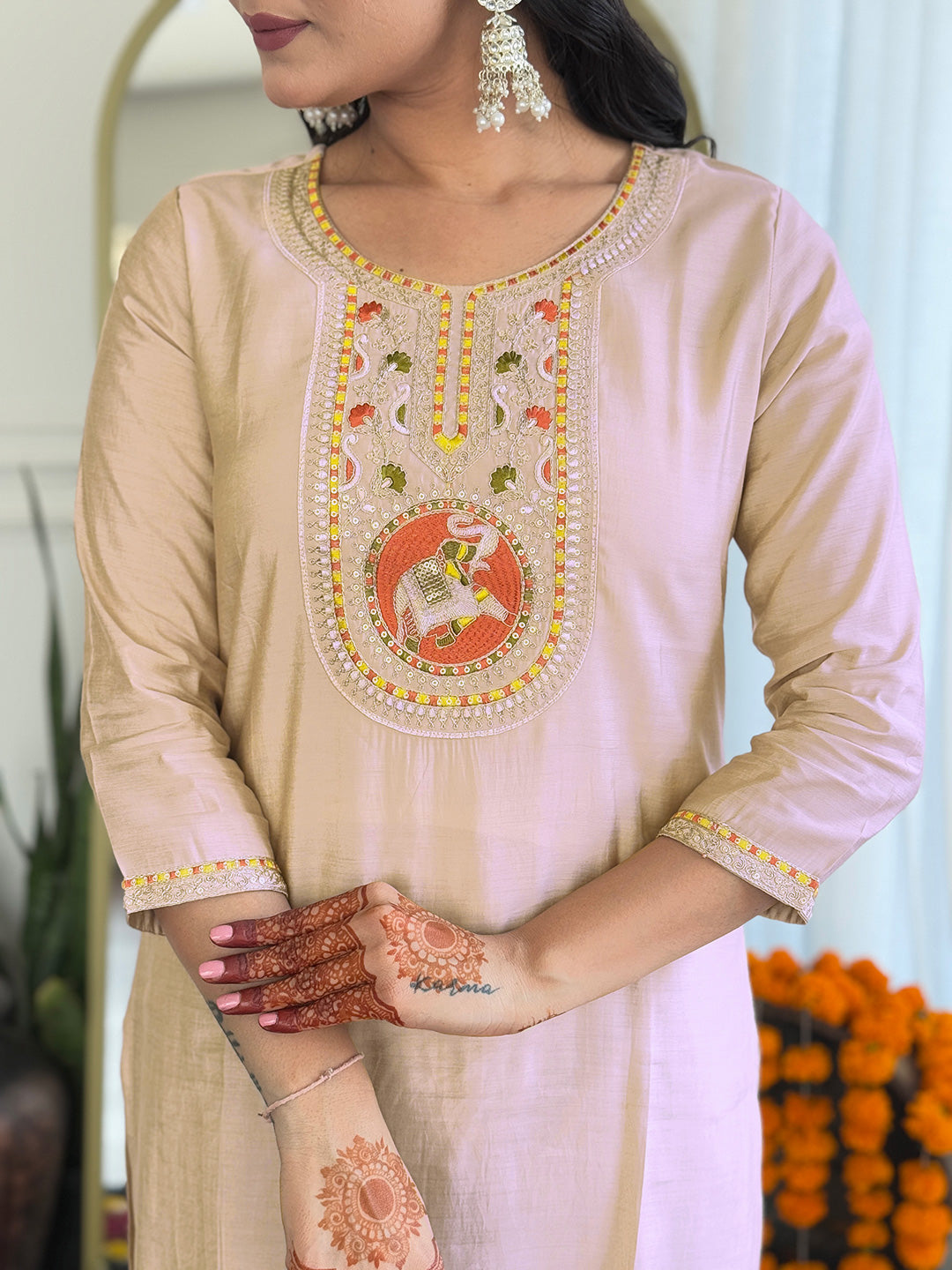 Charming Pure VIscose Embroidery Suit Set