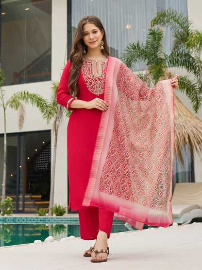 Delightful Rayon Silk Embroidery Suit Set