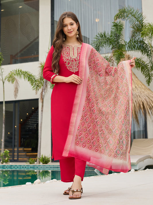 Delightful Rayon Silk Embroidery Suit Set