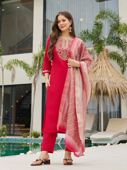 Delightful Rayon Silk Embroidery Suit Set