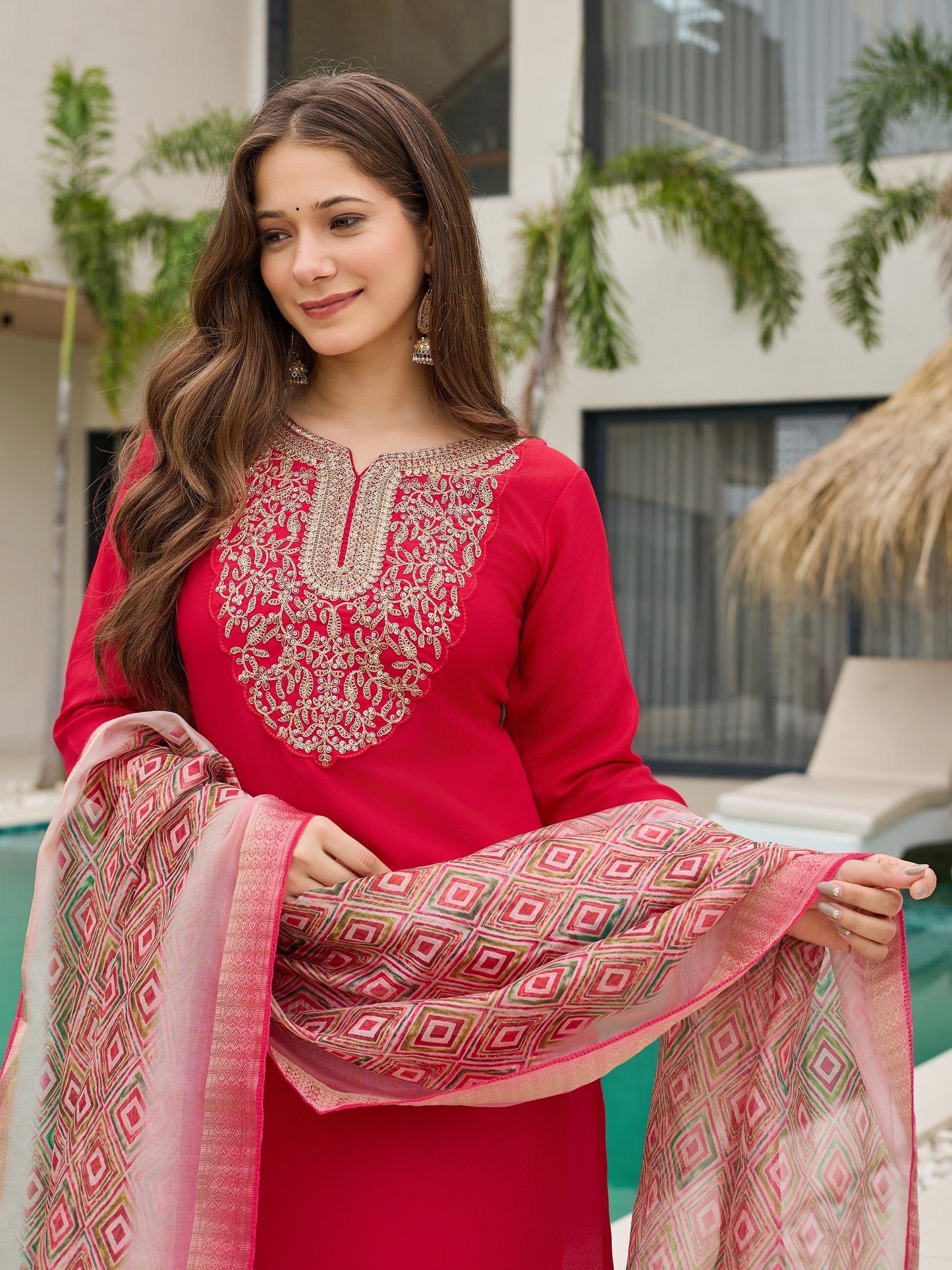 Delightful Rayon Silk Embroidery Suit Set