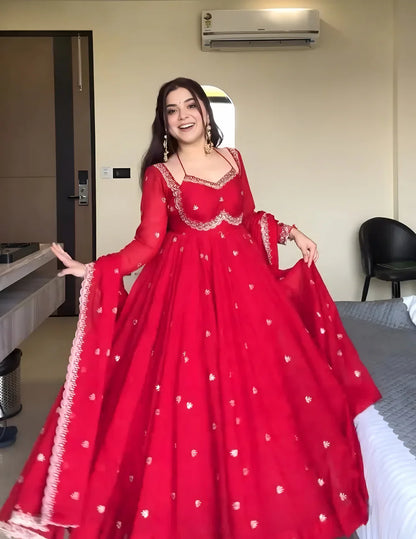Trending Festival Neha Red Premium Anarkali Suit Set