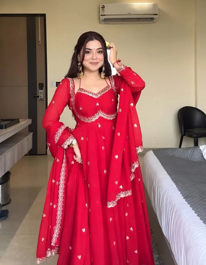 Trending Festival Neha Red Premium Anarkali Suit Set