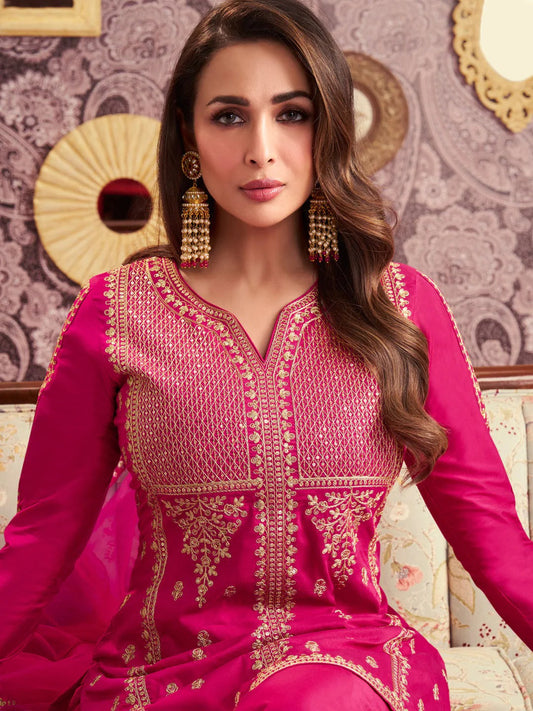 Very Stylish Chanderi Silk Embroidery Suit Set