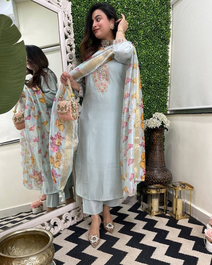 Beautiful Viscose Embroidery Suit Set