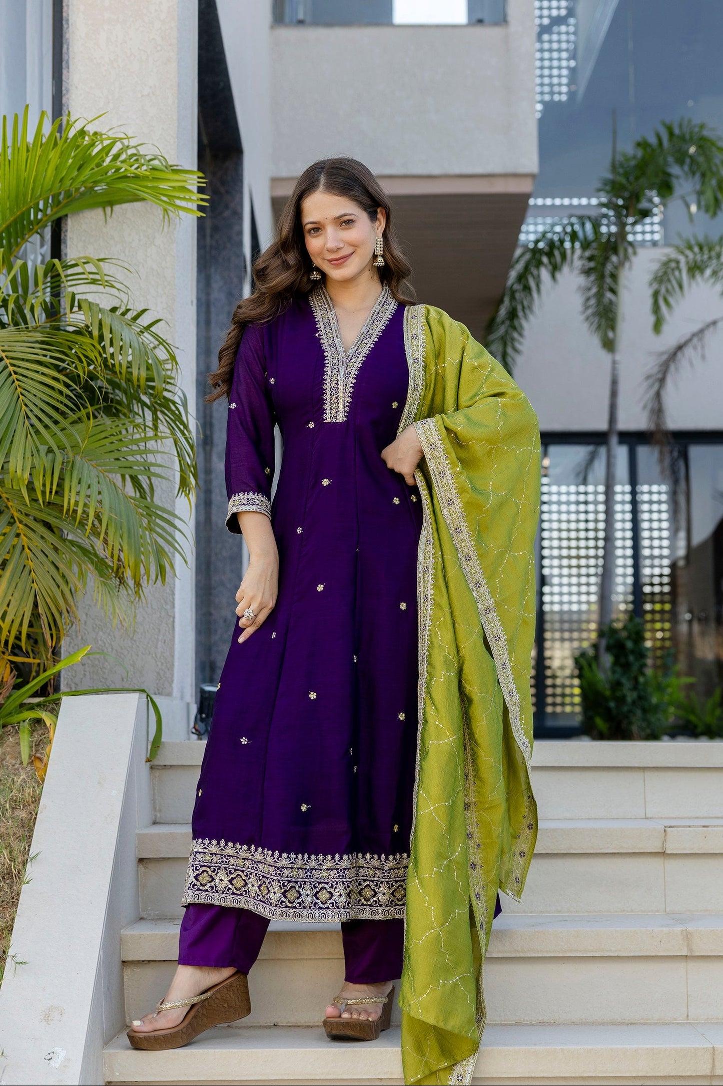 Ruhani Vichitra Silk Embroidered Suit Set