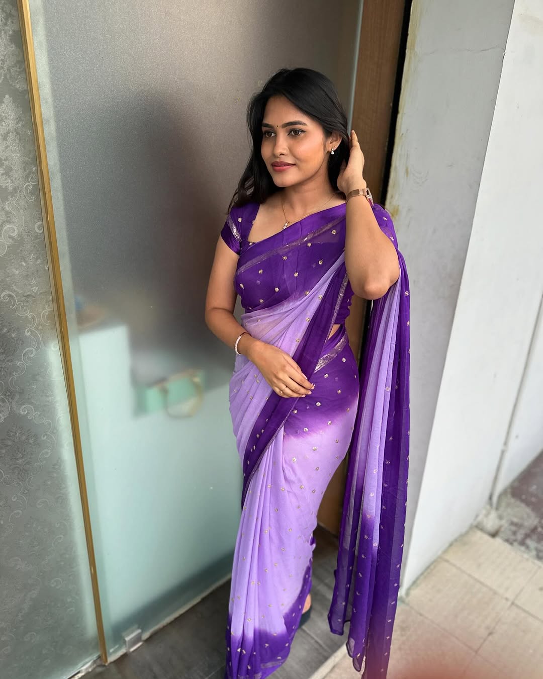 Most Viral Pure Viscose Georgette Lavender Saree With Satin Border