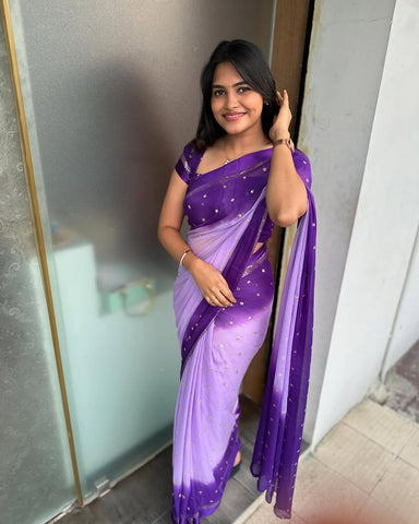 Most Viral Pure Viscose Georgette Lavender Saree With Satin Border