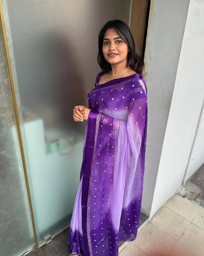Most Viral Pure Viscose Georgette Lavender Saree With Satin Border