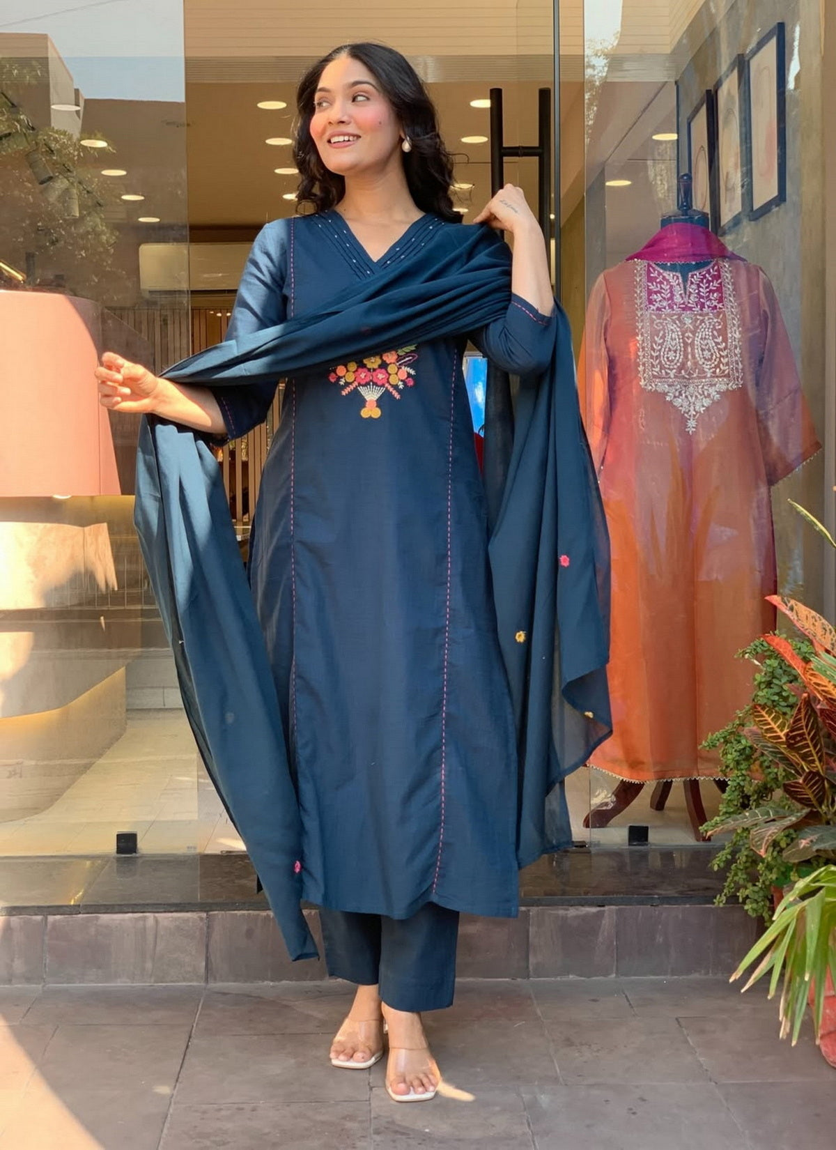 Elara Midnight Bloom Embroidered Suit Set