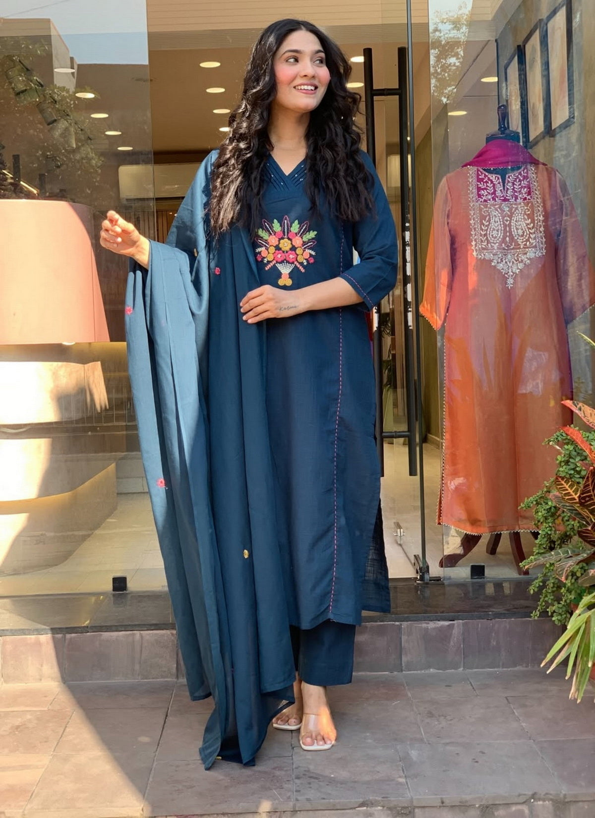 Elara Midnight Bloom Embroidered Suit Set