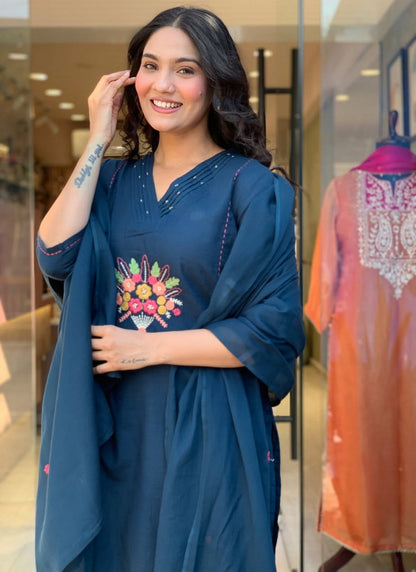 Elara Midnight Bloom Embroidered Suit Set