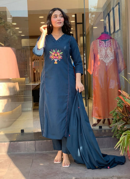 Elara Midnight Bloom Embroidered Suit Set