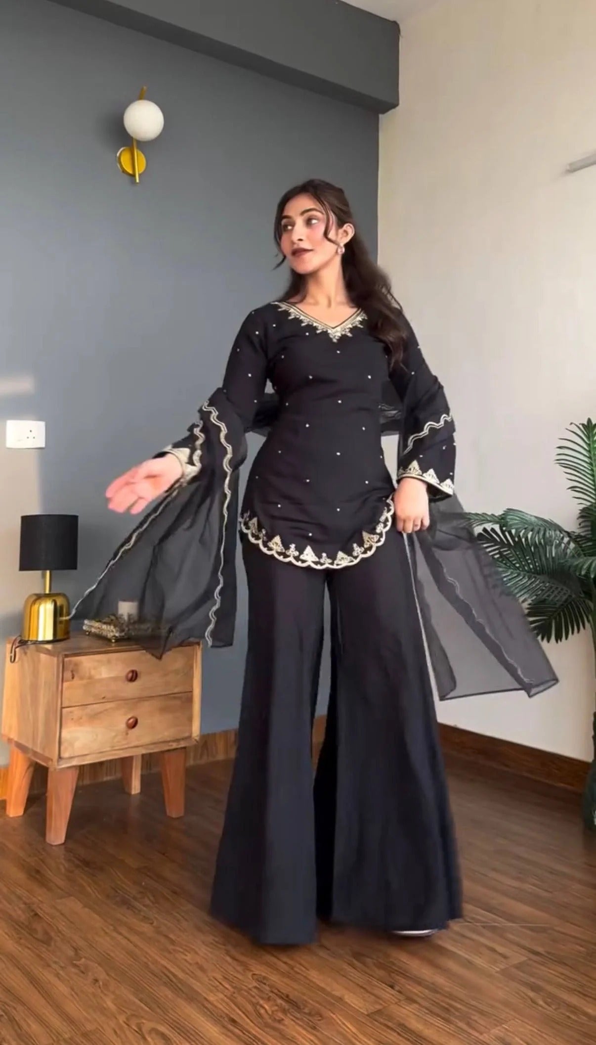 Devyani Noir Embroidered Sharara Set