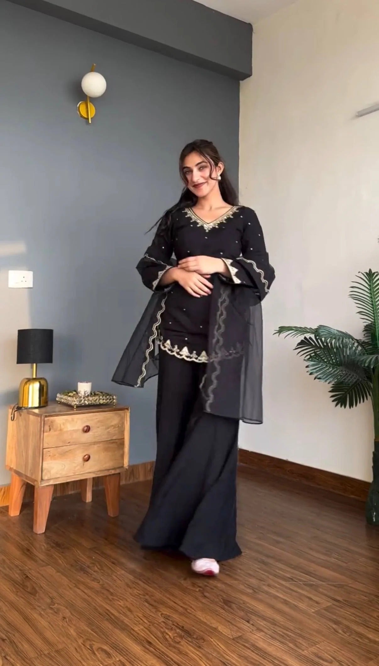 Devyani Noir Embroidered Sharara Set