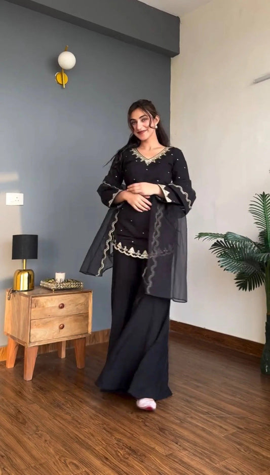 Devyani Noir Embroidered Sharara Set