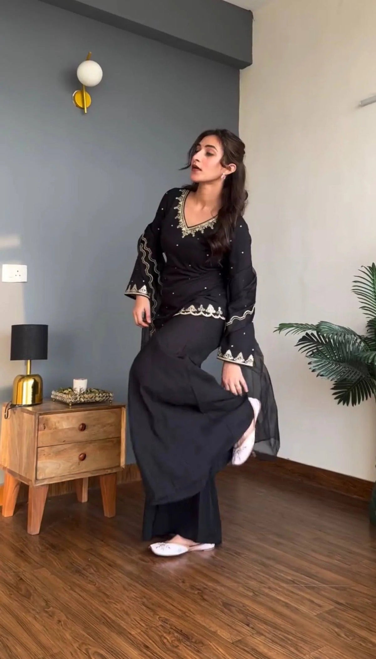 Devyani Noir Embroidered Sharara Set