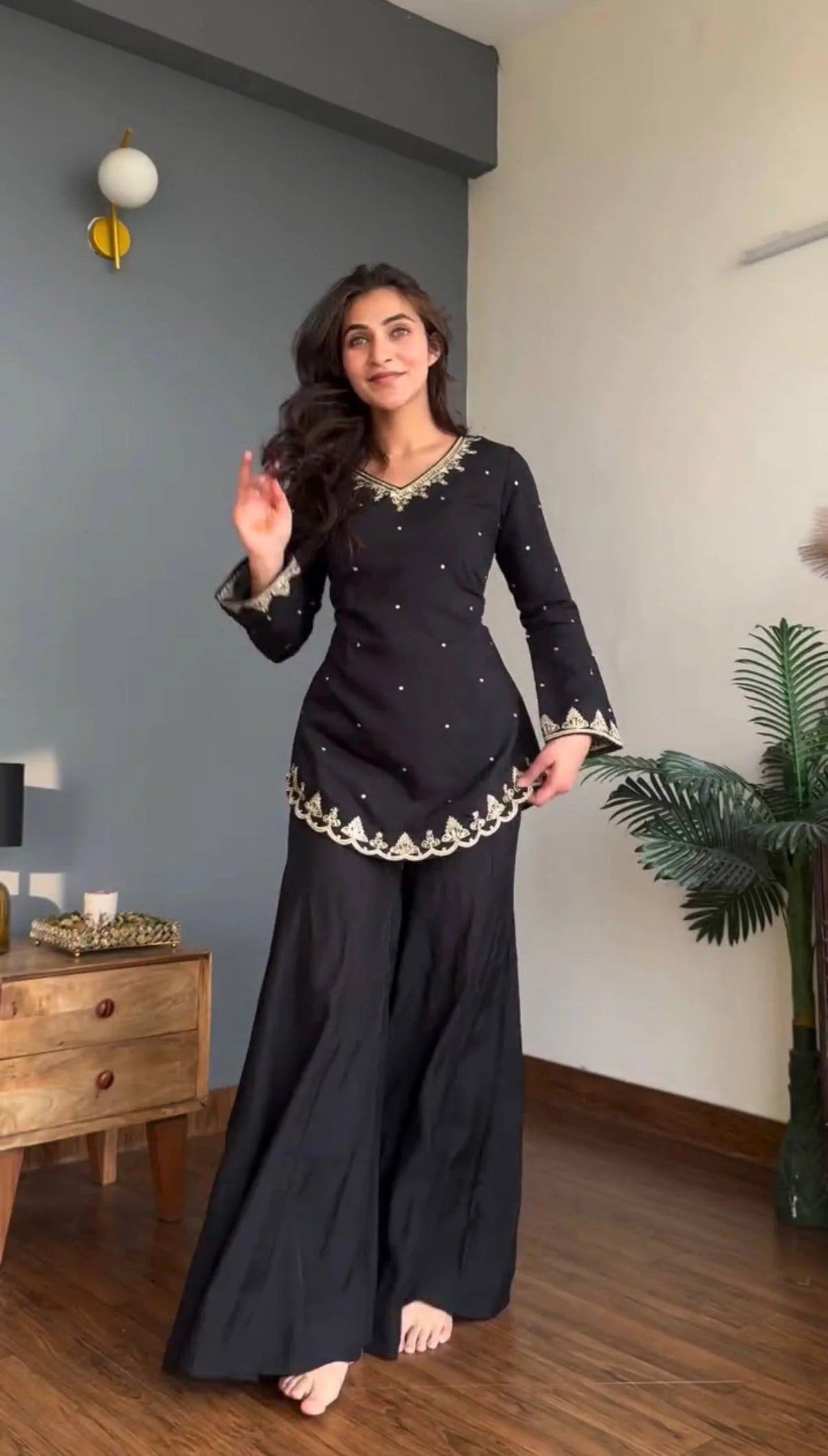 Devyani Noir Embroidered Sharara Set