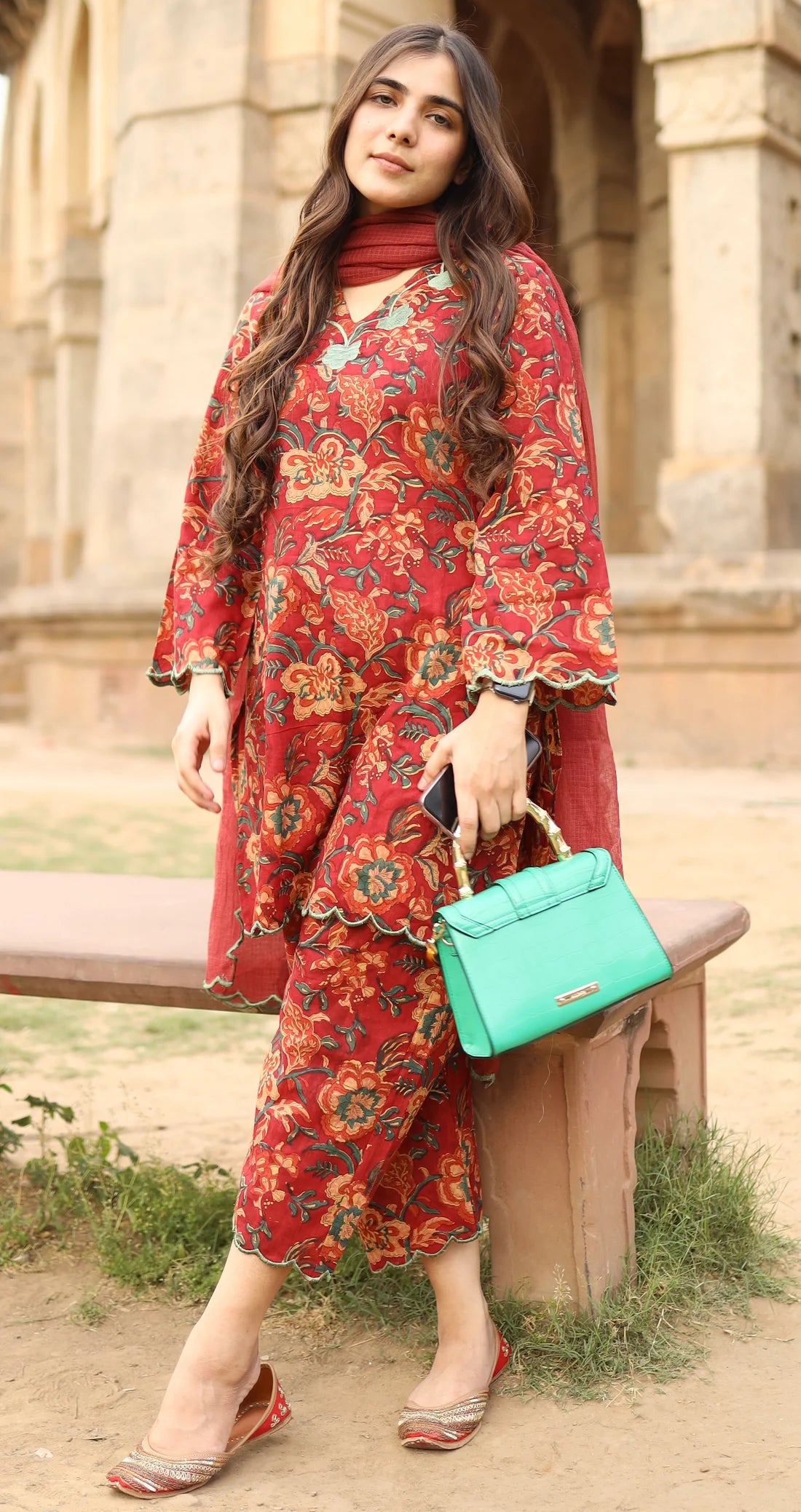 Pure Mul Cotton Maroon Suit Set