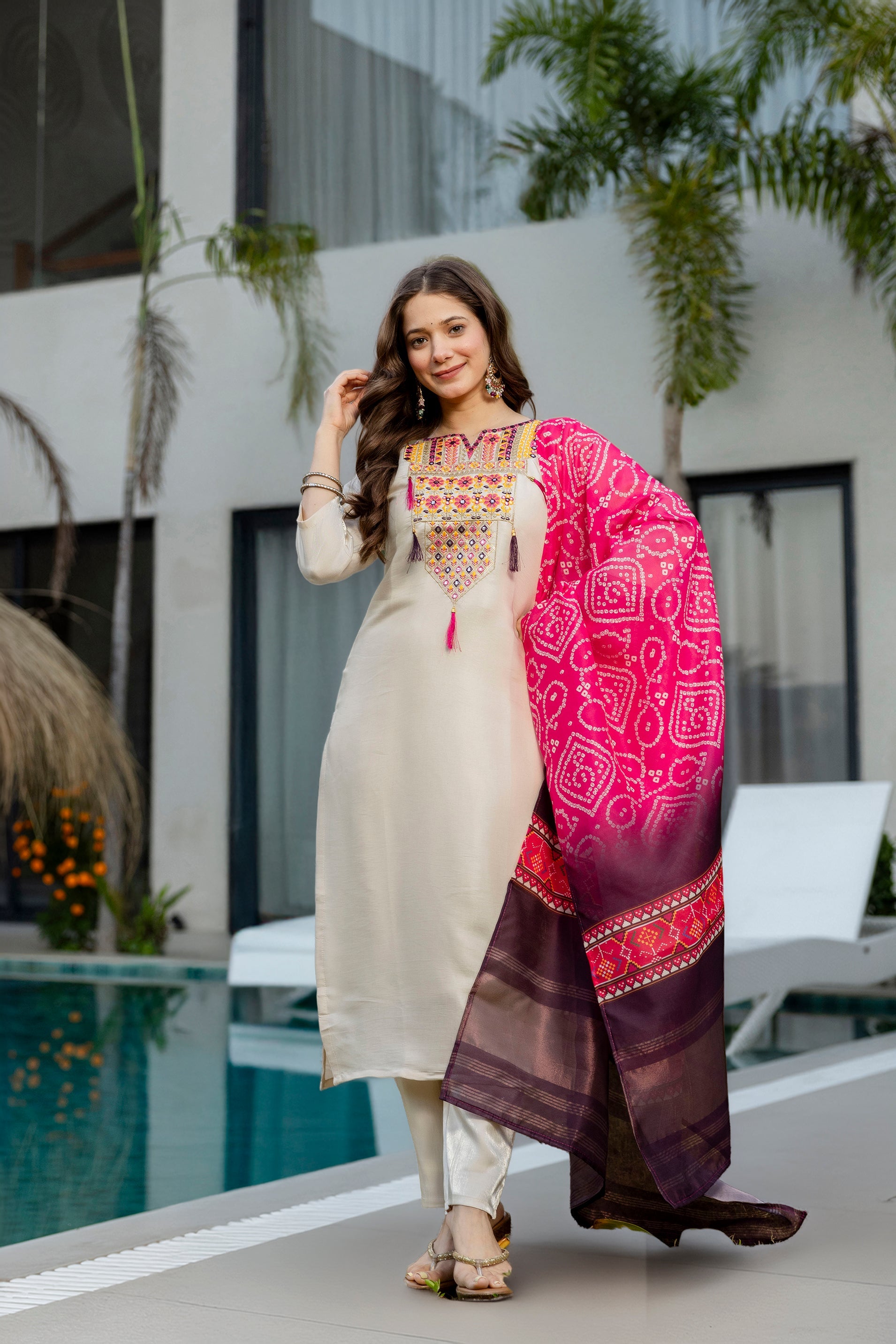 Bandhej Tales Embroidered Suit Set