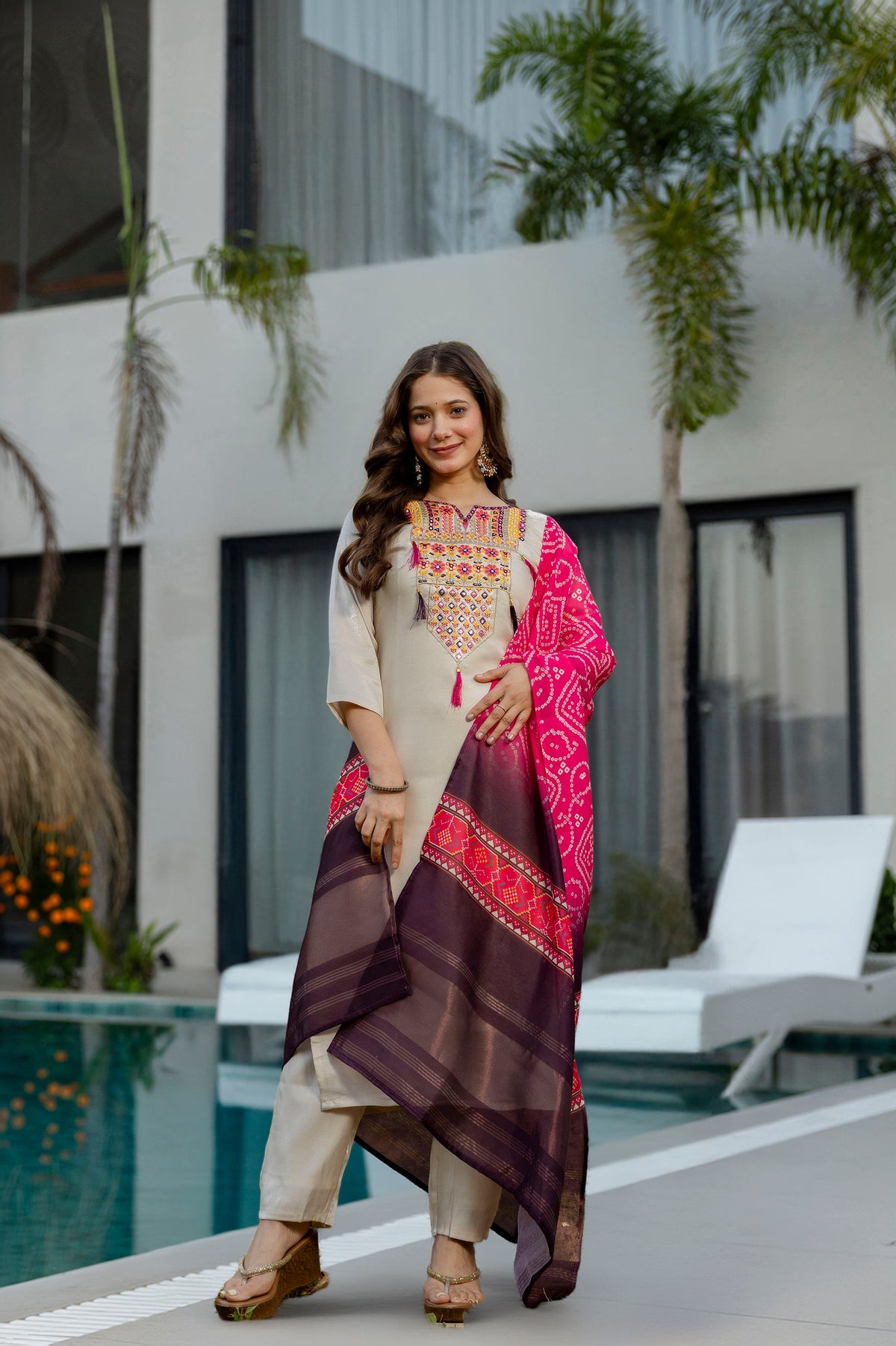 Bandhej Tales Embroidered Suit Set
