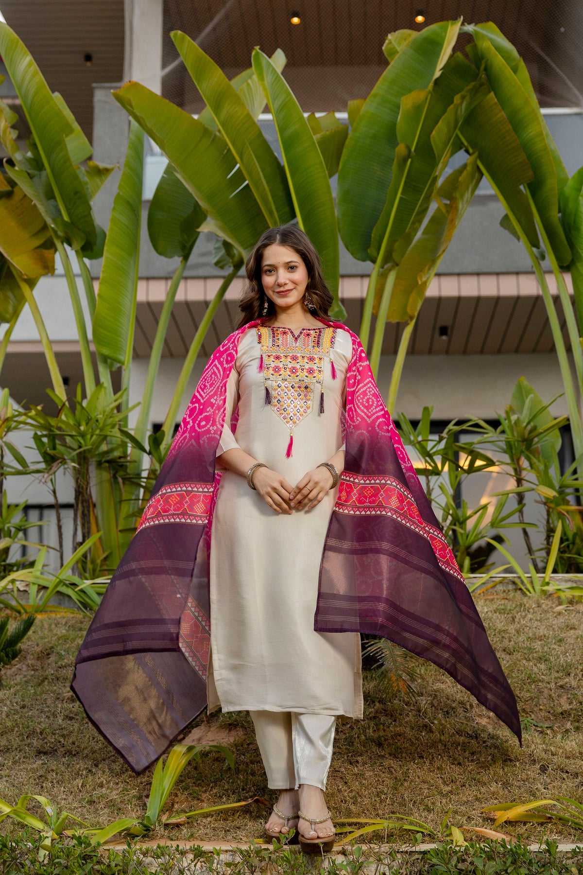 Bandhej Tales Embroidered Suit Set