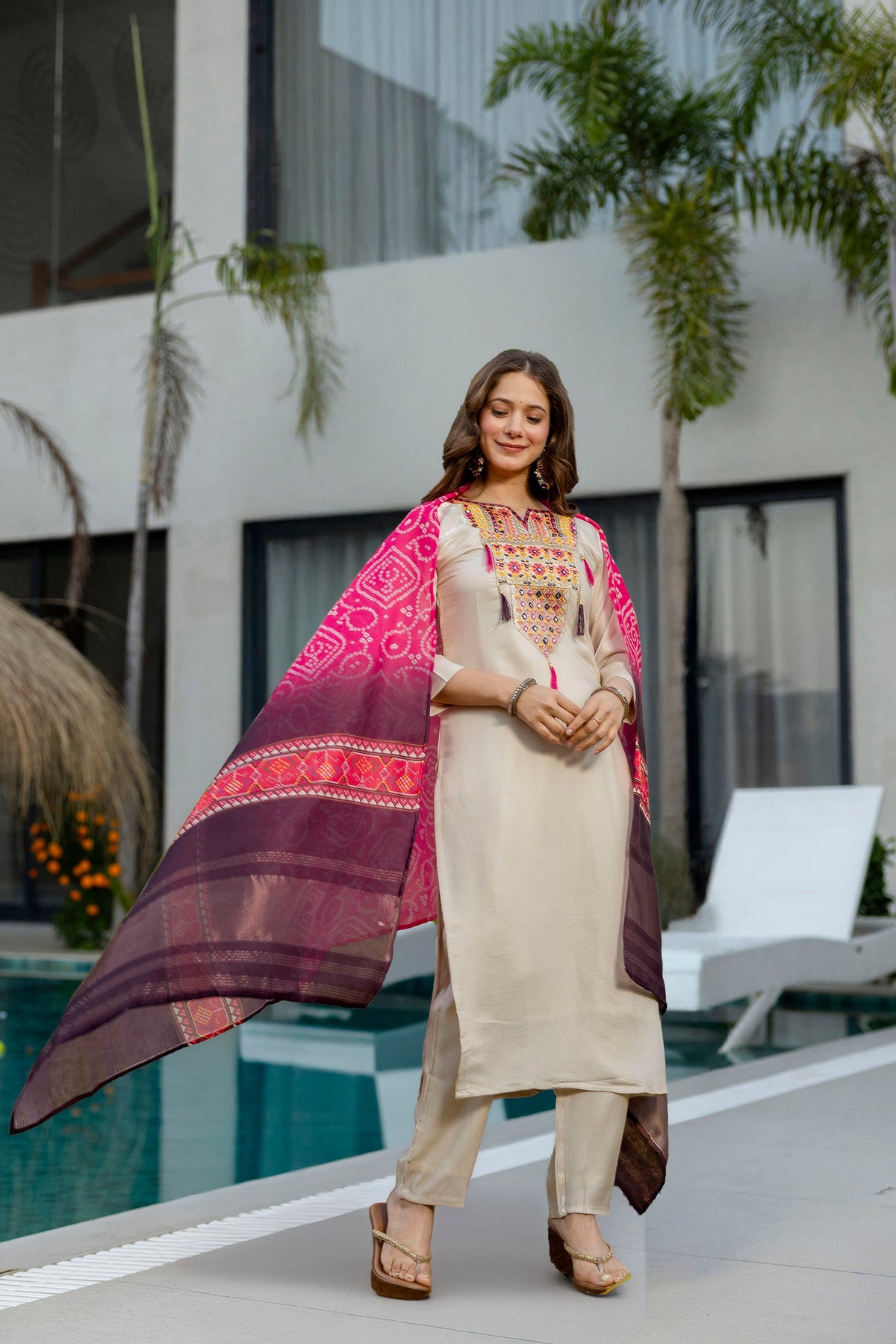 Bandhej Tales Embroidered Suit Set