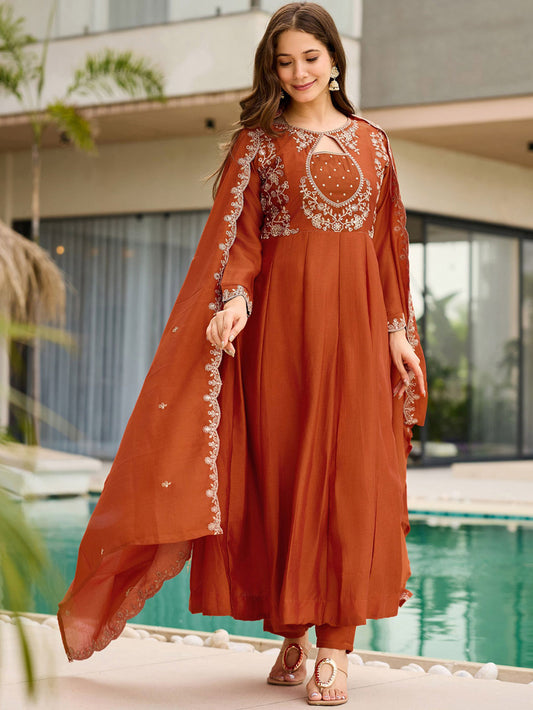 Graceful vichitra Silk Embroidery Suit Set