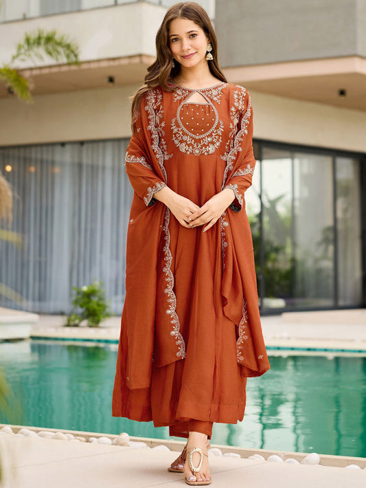 Graceful vichitra Silk Embroidery Suit Set