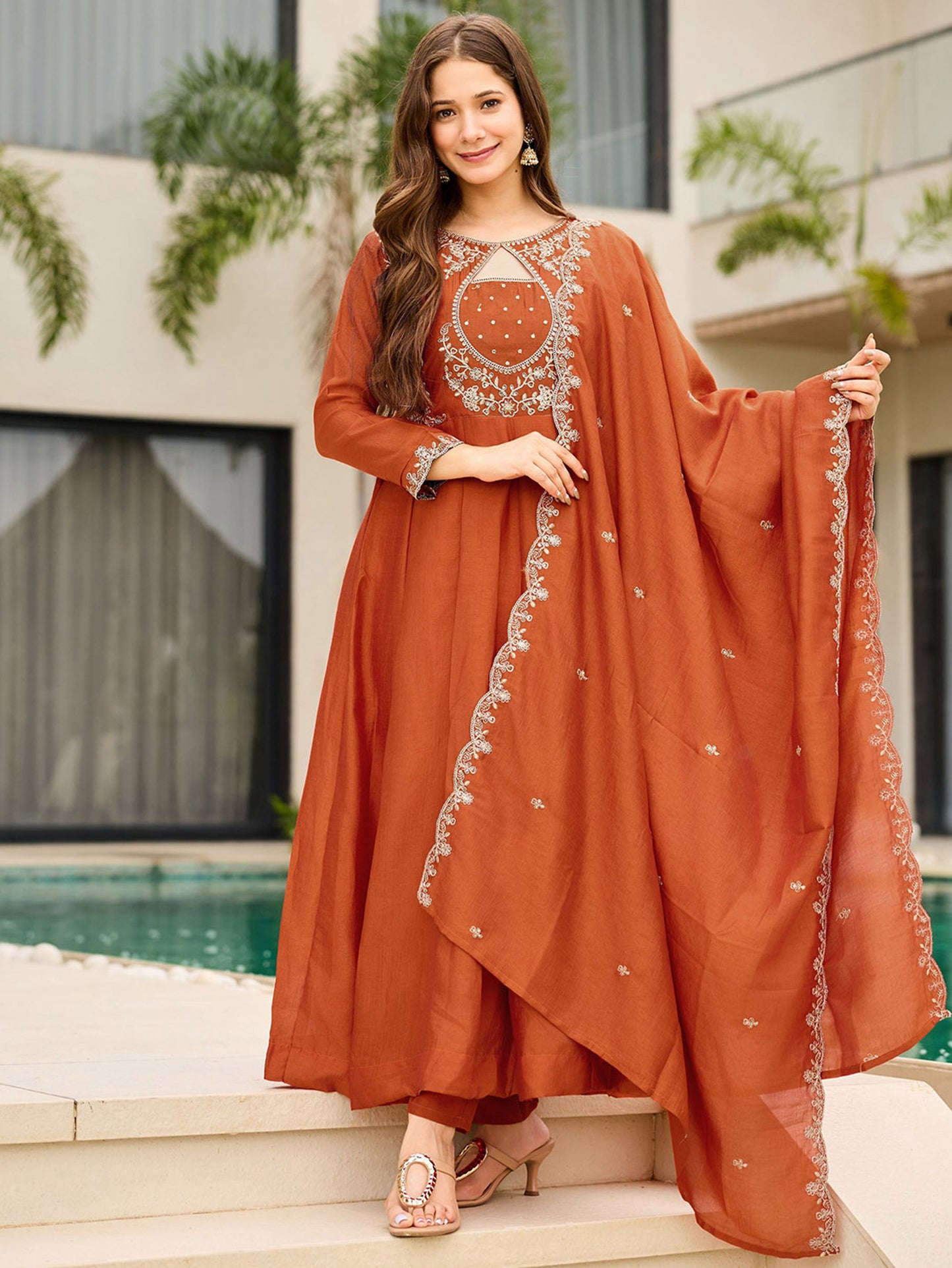 Graceful vichitra Silk Embroidery Suit Set