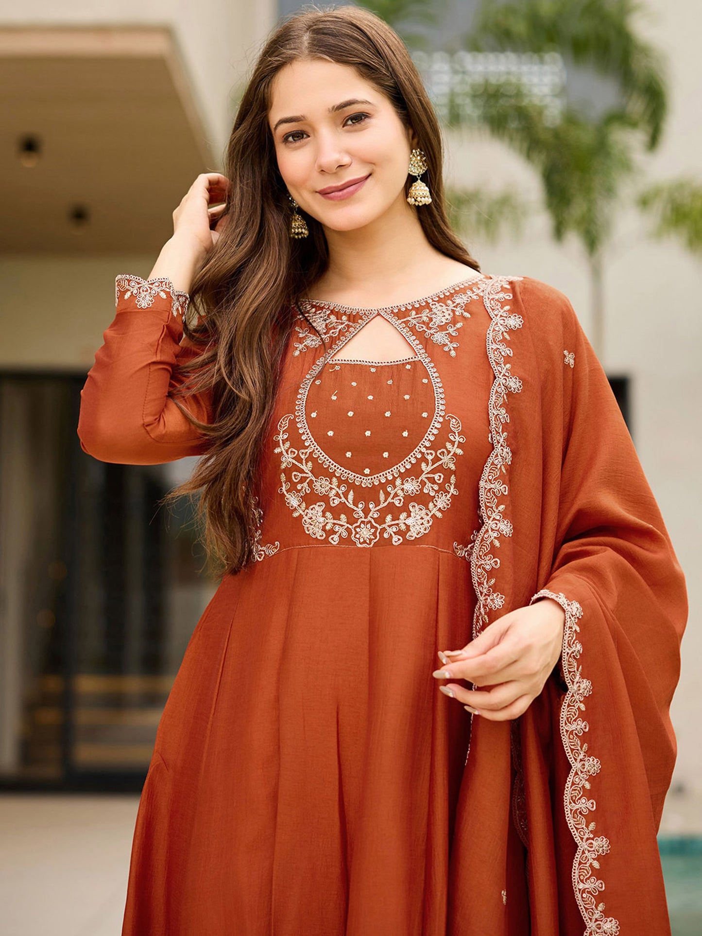 Graceful vichitra Silk Embroidery Suit Set