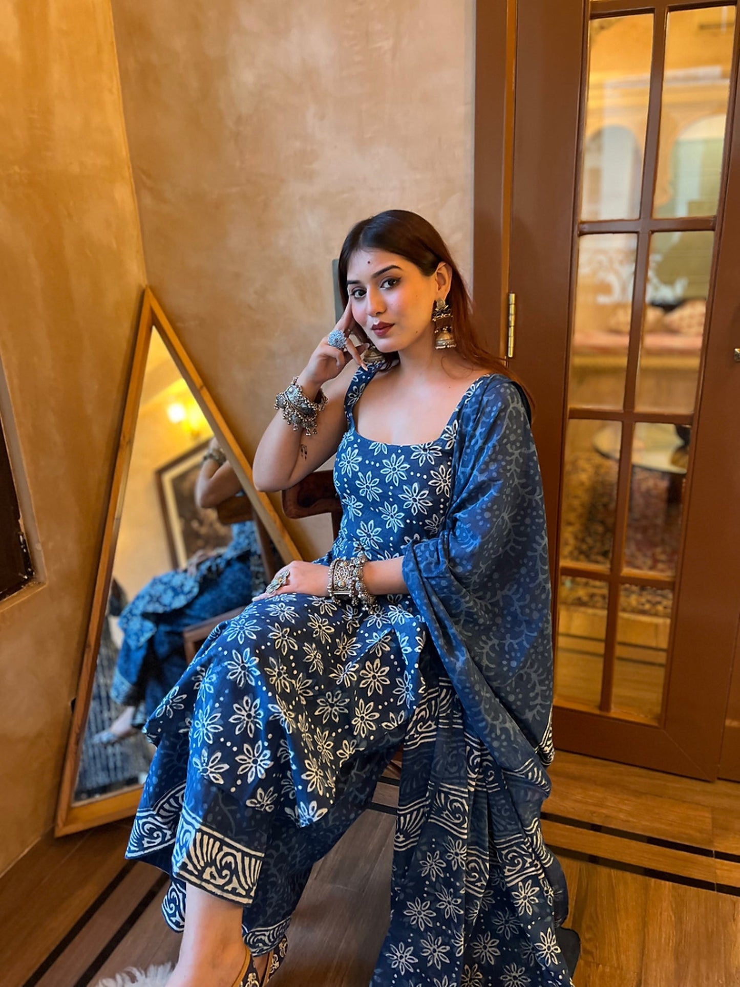 Indrani Blue Floral Suit Set