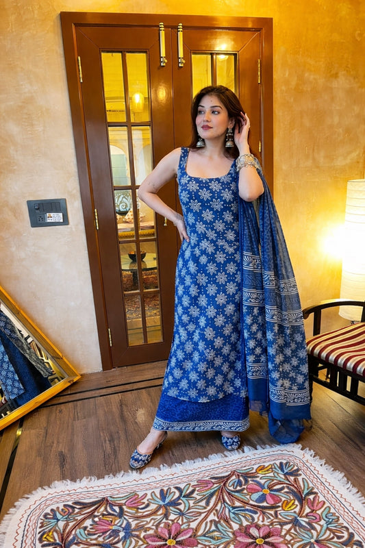 Indrani Blue Floral Suit Set