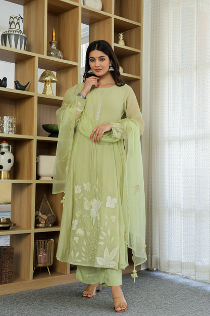 graceful Chanderi Silk Embroidery Suit Set