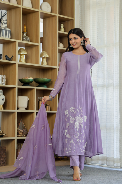 graceful Chanderi Silk Embroidery Suit Set
