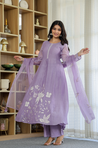 graceful Chanderi Silk Embroidery Suit Set