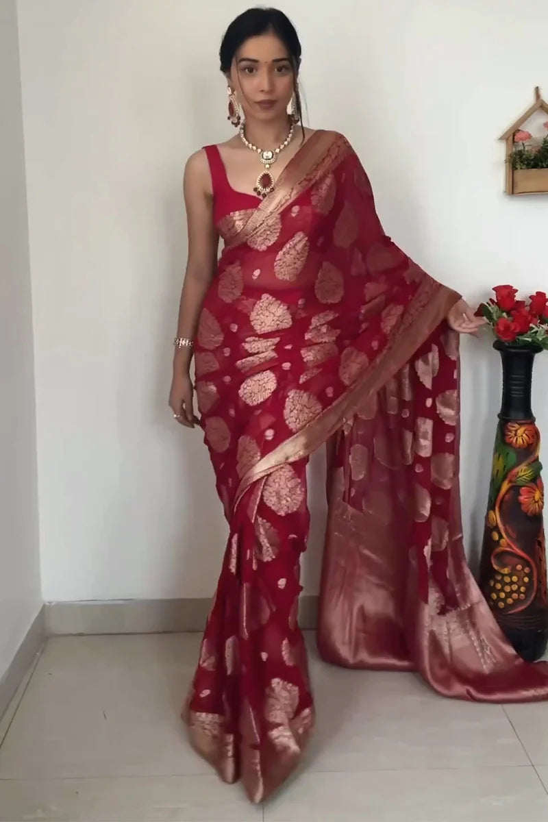 Trending 1 Min Ready To Wear Soft Silk Saree With Blouse