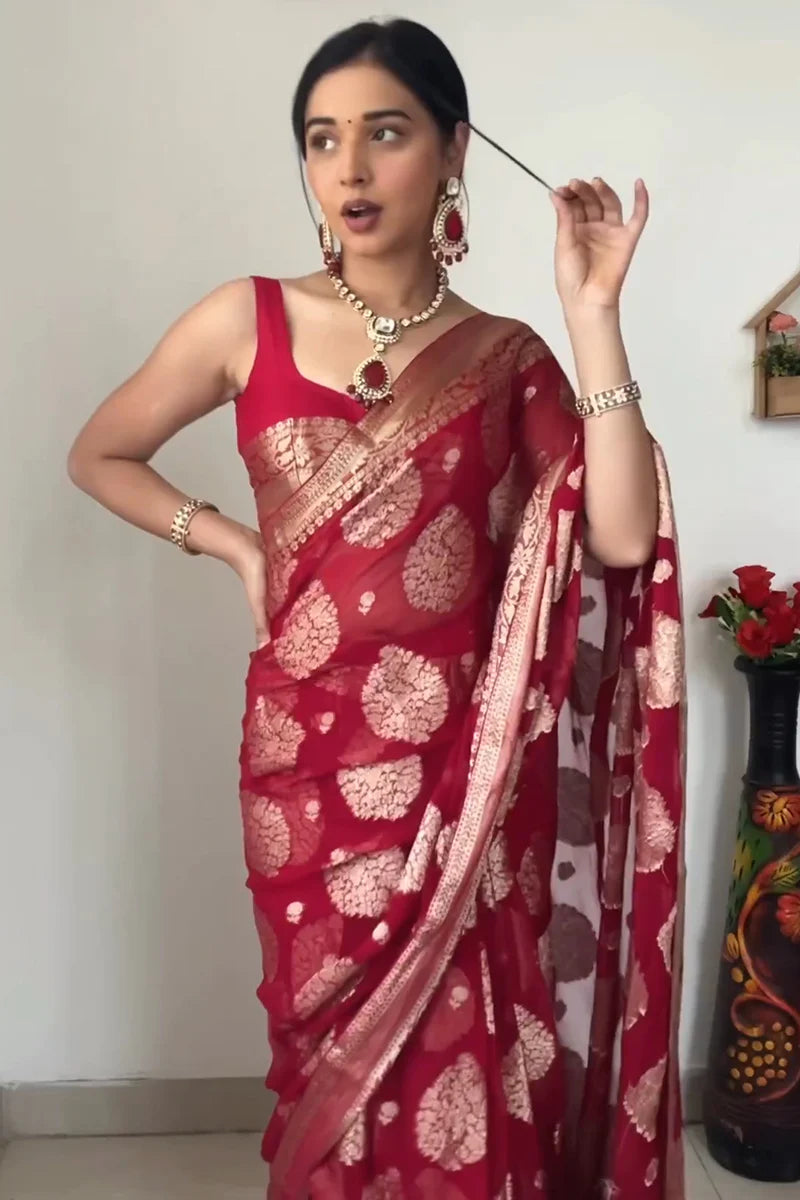 Trending 1 Min Ready To Wear Soft Silk Saree With Blouse