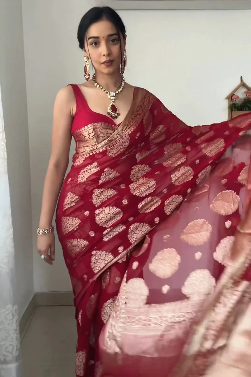 Trending 1 Min Ready To Wear Soft Silk Saree With Blouse