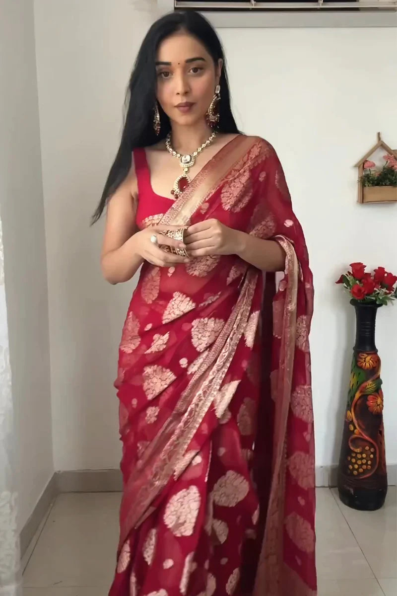 Trending 1 Min Ready To Wear Soft Silk Saree With Blouse